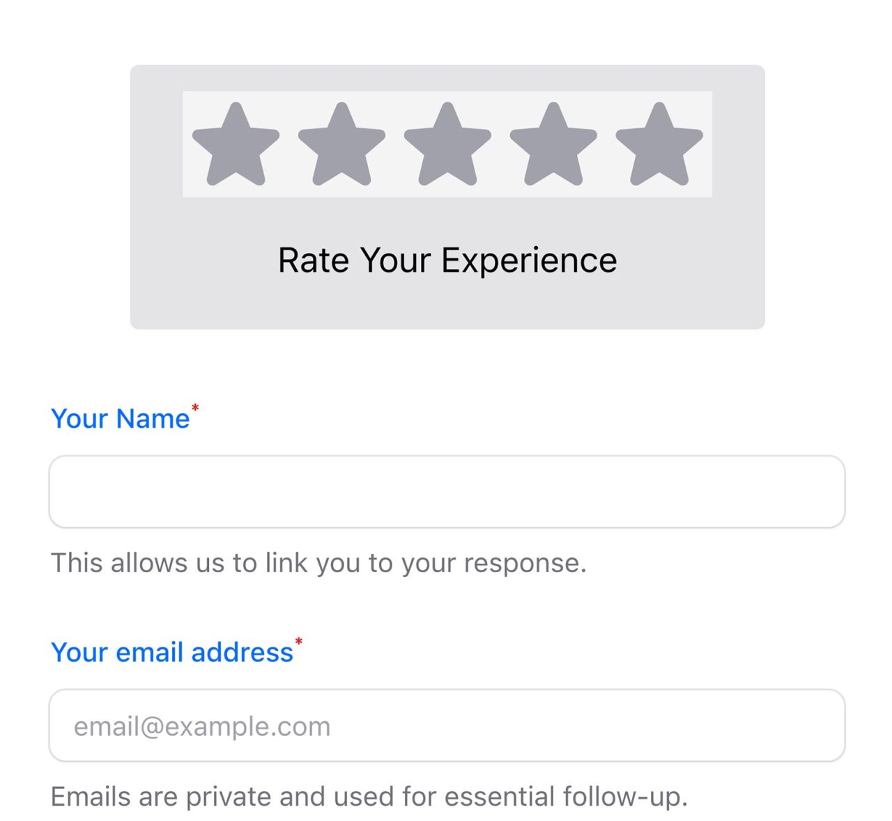 A customer rating and contact information form