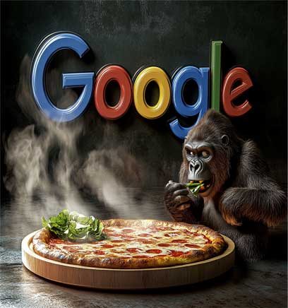 Google-themed pizza representing the Google Or Bust Flow